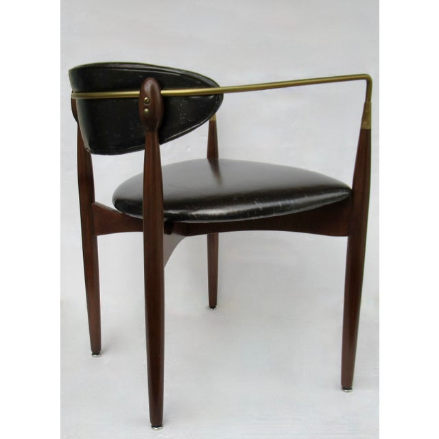 C.1950's Dan Johnson for Selig of Denmark, Walnut & Brass "Viscount" Accent/Lounge Chair With Brentano Textile For Sale - Image 9 of 18