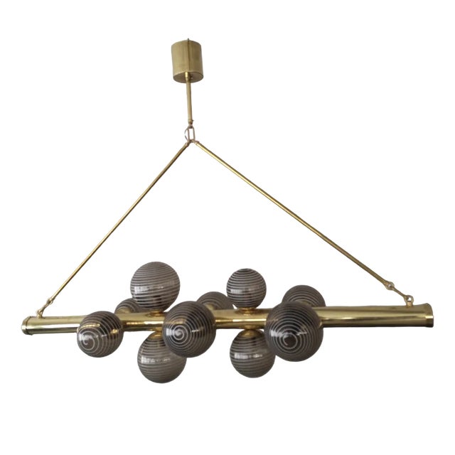 Mid-Century Murano Glass and Brass Chandelier, 2000a For Sale
