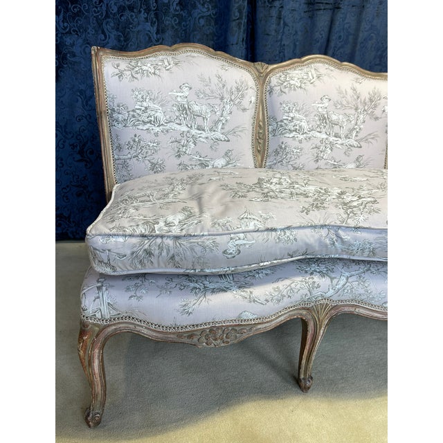 Wood Antique French Toile Settee For Sale - Image 7 of 14