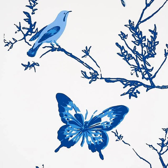Schumacher Birds & Butterflies Wallpaper in Porcelain - 9 Yards | Chairish