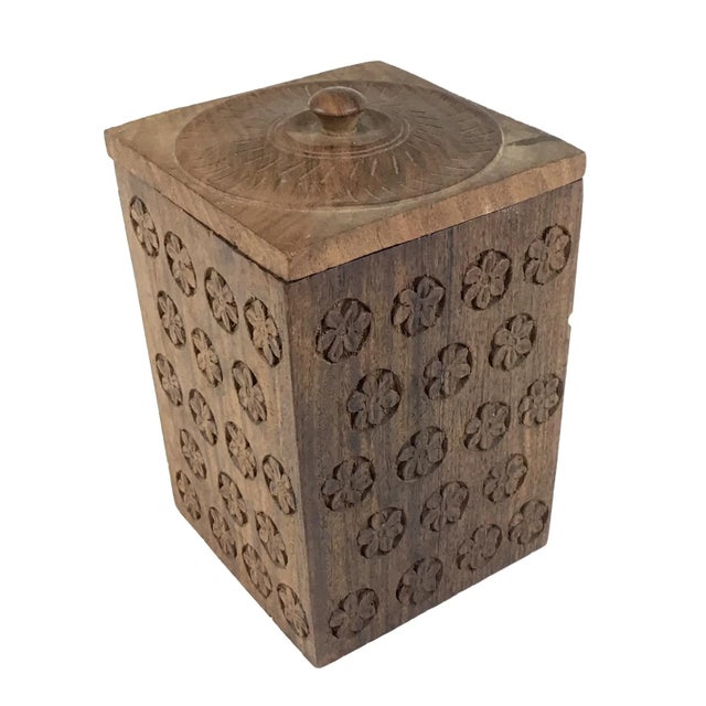 1920s Solid Heavy Wood Carved Covered Box For Sale - Image 12 of 12