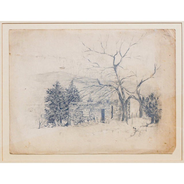 Black Madelyn Colby Naturalistic Monochromatic New Mexico Landscape Pencil Drawing with Trees, Mid-20th Century For Sale - Image 8 of 10
