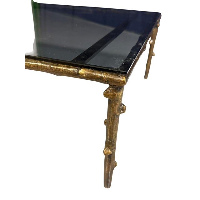 Mid-Century Hollywood Regency Faux Bamboo Coffee Table with Bronze Base, 1950 For Sale - Image 10 of 11