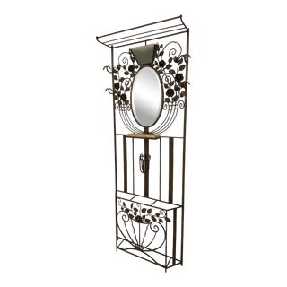 French Art Deco Hall Tree Coat Rack With Glass Light Sconce For Sale