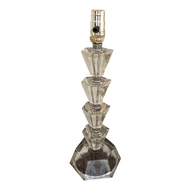 Art Deco Glass 5-Tiered Geometric Shapes Lamp, Vintage Mid 20th Century For Sale