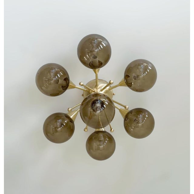 Italian 21st Century Chamomile Natural Brass Smoky Globe Flush Mount by Fabio LTD For Sale - Image 3 of 6
