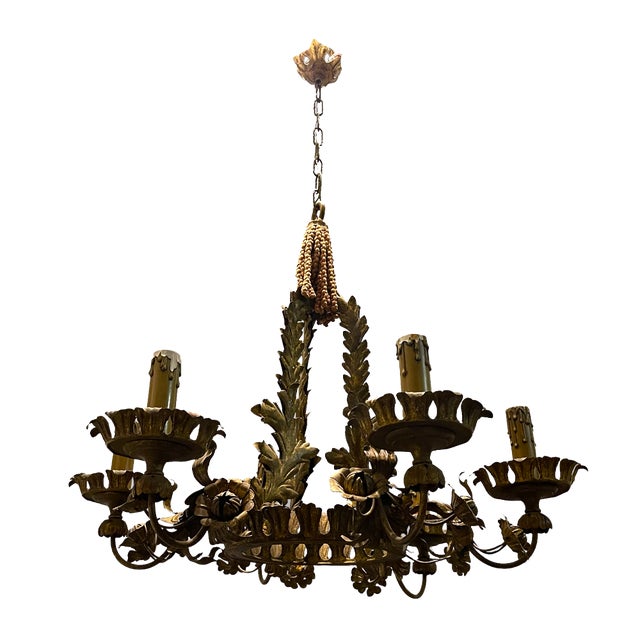 Large Vintage Italian Tole Chandelier, 1940s For Sale - Image 16 of 16