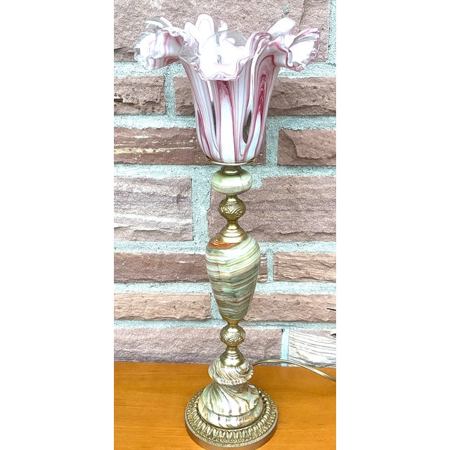 Vintage Brass and Onyx Glass Shade Table Lamp, 1960s For Sale - Image 12 of 12