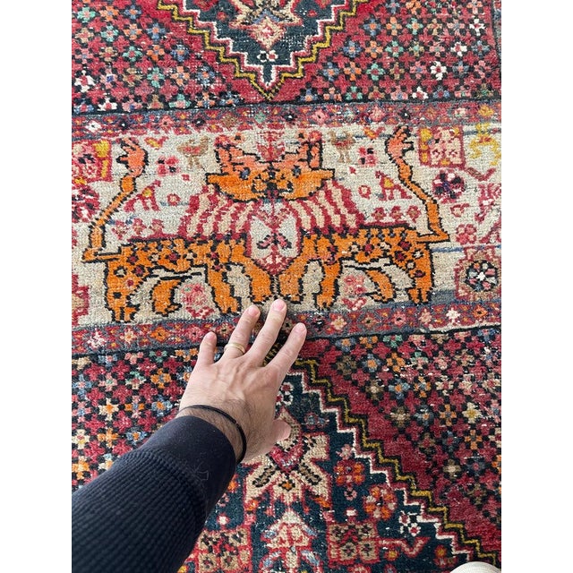 Persian Antique Runner KISSING LIONS LEOPARDS with Duel Feline Subjects Rug 2.11 x 10.6 For Sale - Image 3 of 13