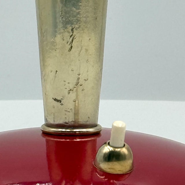 Mid-Century Modern Cone Metal Lamp with Red Base & Golden Shade, 1950s For Sale - Image 4 of 11