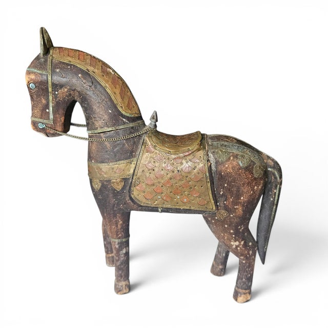 Early 19th Century Vintage Anglo-Indian Brass Clad Marwari Horse Sculpture For Sale - Image 5 of 18