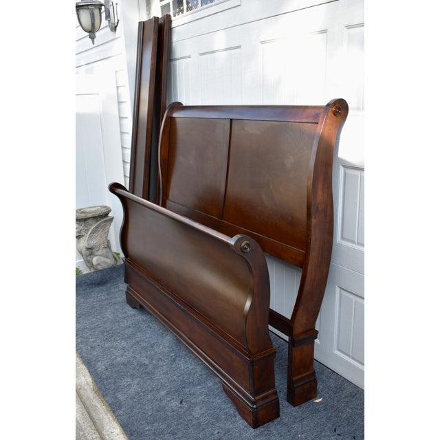 Cherry Wood Sleigh Bed Louis Philippe Style Frame Full Size For Sale - Image 15 of 16