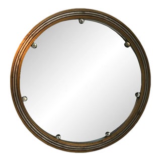 Early 20th Century Art Deco Silvered & Gold Wood Round Glass Ball Mirror For Sale