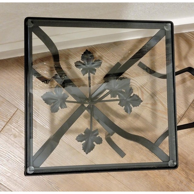 Black 1960s MCM John Salterini Style Wrought Iron Ivy Leaf Side Tables, Pair, Indoor/Outdoor Plant Stands For Sale - Image 8 of 9