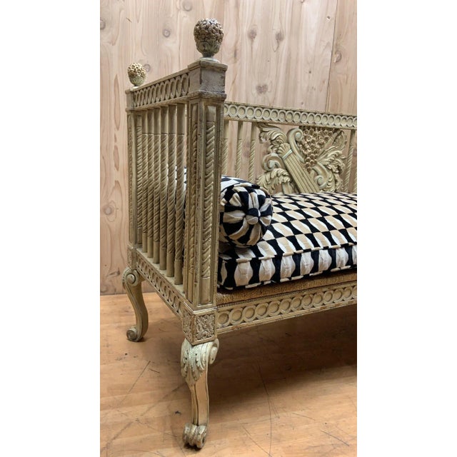Vintage Italian Neoclassical Carved Ornate Settee Newly Reupholstered For Sale - Image 4 of 12