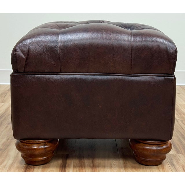 Vintage Tufted Leather Writers Chair With Ottoman For Sale - Image 15 of 18