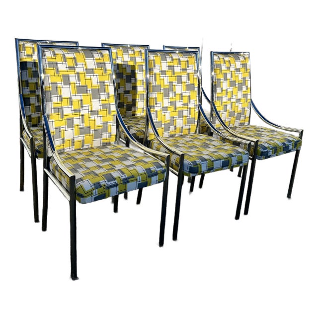 1960s Milo Baughman Style Chrome Dining Chairs - Set of 6 For Sale