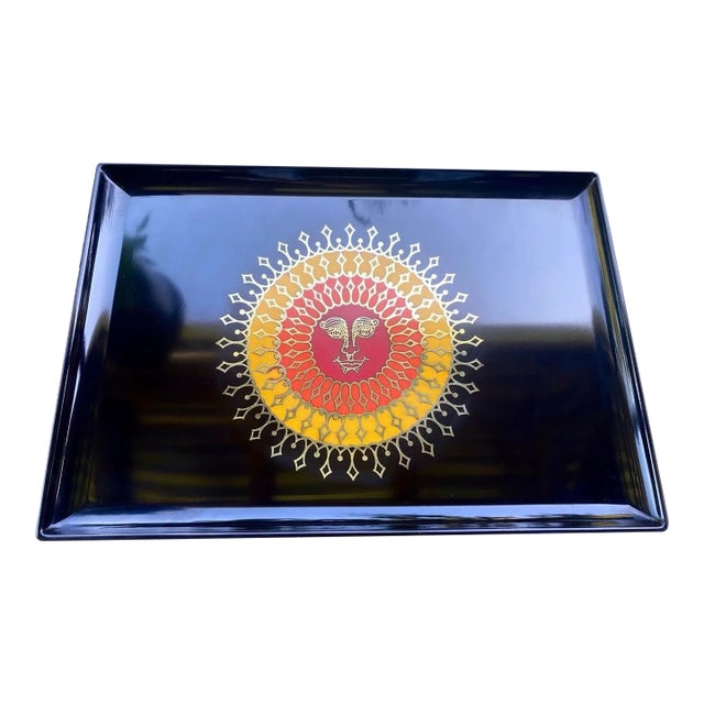 Rare Vintage Couroc of Monterey Sun Face Inlay Serving Tray – Hollywood Regency For Sale