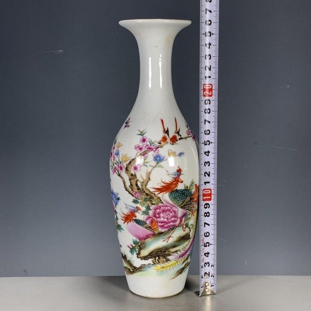 Mid 20th Century Vintage Chinese Famille Rose "Pheasant & Peonies" Vase With Poem, Jurentang Mark For Sale - Image 5 of 9