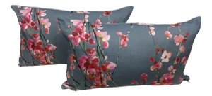 Pair of Large Bolster Pillows With a Pink Cherry Blossom Floral Print - Made in Uk