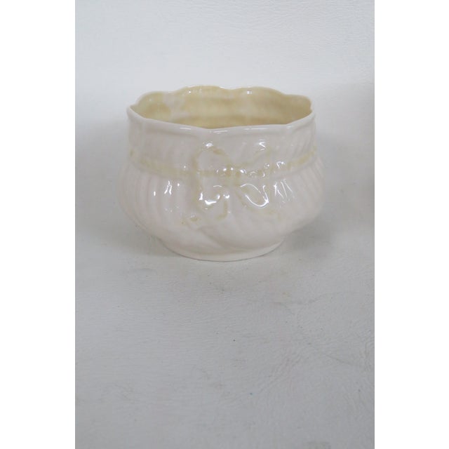 Belleek Pottery Ltd. Mid 20th Century Belleek Ireland Porcelain Sugar and Creamer Pair Yellow Ribbon Pattern 4484b For Sale - Image 4 of 16