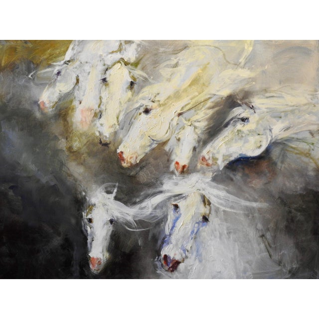 Metaphysical Equestrian Oil Painting, Whites, Off Whites, "Viii Horses Come" For Sale