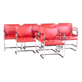 Mies Van Der Rohe for Knoll Brno Mid Century Cantilever Chrome Dining Chairs - Set of 8 For Sale