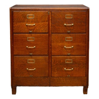 Antique Quarter Sawn Oak Double File Cabinet c.1908-1915 For Sale
