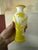 Pair of Mid-Century Peking Glass Vases With Carved Yellow Floral and Butterfly Motif | Chinese Overlay Glass on Wood Stands For Sale In Chicago - Image 6 of 10