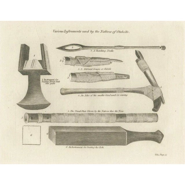 Warren, Otaheitean Tools in Tahiti, French Polynesia, 1793, Engraving For Sale - Image 6 of 6