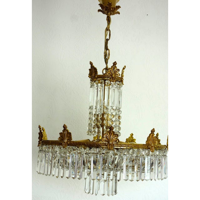Gold Brass and Lead Crystal Chandelier from Palwa, 1960s For Sale - Image 8 of 14