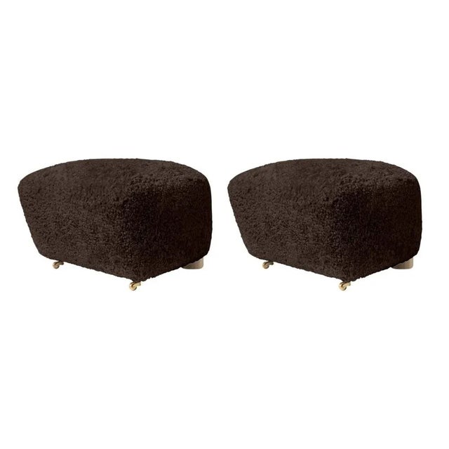 Set of 2 espresso natural oak sheepskin the tired man footstools by Lassen Dimensions: W 55 x D 53 x H 36 cm Materials:...
