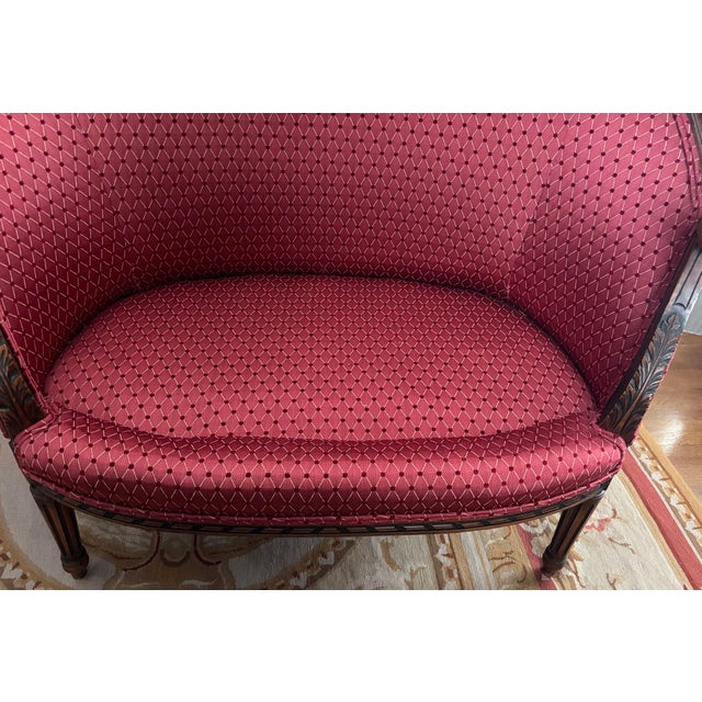 1930s French Louis XVI Upholstered Settee For Sale - Image 9 of 9