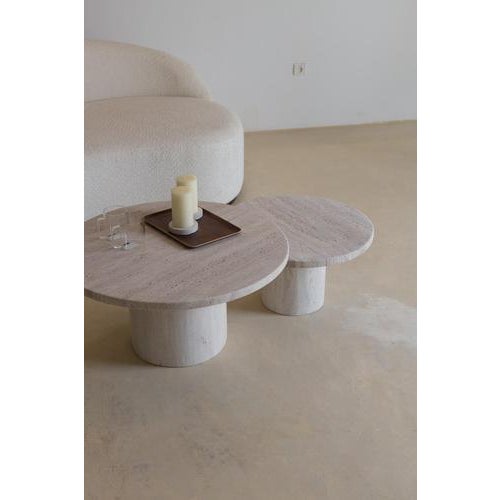 Stone Round Top 100 Muted Beige Travertine Decorative Coffee Table by Beije Avenue For Sale - Image 7 of 8