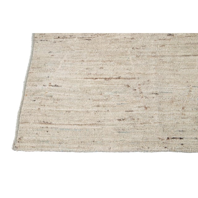 Handmade Beige Modern Moroccan Style Wool Rug With Minimalist Motif For Sale - Image 4 of 8