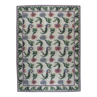 9x12 Vintage Aubusson Flat Weave Wool Rug, Ivory Garden Blossom For Sale