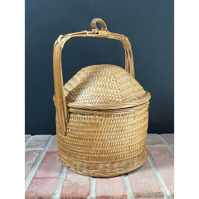 Vintage Chinese Woven Rattan & Bamboo Domed Wedding Basket For Sale In Chicago - Image 6 of 12