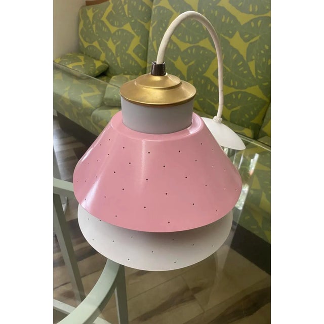 1950s 1950s Mid Century Modern Ufo Diner Coffee Shop Pink Hanging Ceiling Lamp For Sale - Image 5 of 10