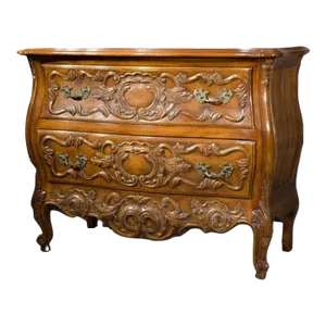 Ornately Carved John Widdicomb Bombe Chest