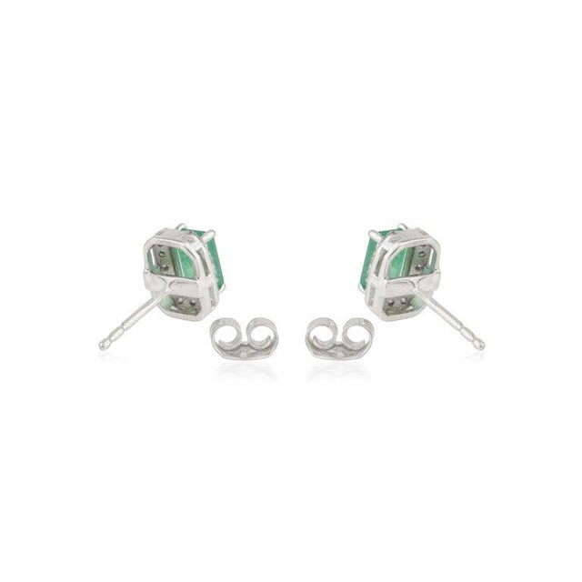 Metal 1.13 Carat Octagon Cut Emerald & Halo Diamond Stud Earrings- 2 Pieces For Sale - Image 7 of 11