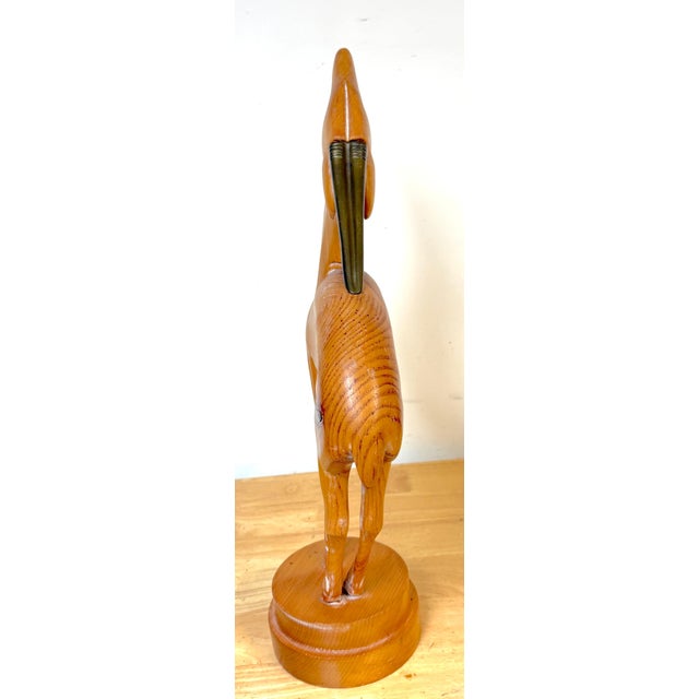 Mid-Century Modern Italian Carved Limed Pine & Brass Deer Sculpture, 1970s For Sale - Image 3 of 18