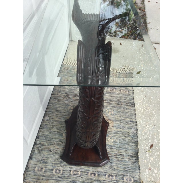 Vintage Palm Beach Style Sculptural Fish Base Glass Console Table For Sale - Image 10 of 12