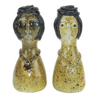 Ceramic Figural Salt & Pepper Shakers Attributed to Alfaraz Pottery, a Pair For Sale