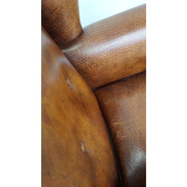 Sheepskin Leather Wingback Armchair For Sale - Image 10 of 11
