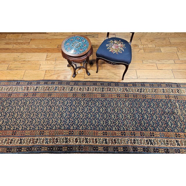 Textile Vintage Persian Kurdish Runner Rug, Hand-Knotted Wool, All-Over Paisley Pattern, Blue & Green, 3x15 For Sale - Image 7 of 17