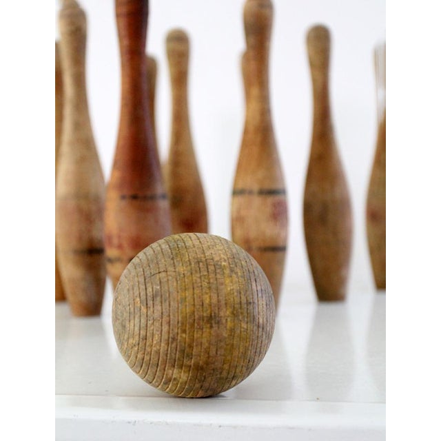 Antique Wooden Bowling Pins Game With Box For Sale - Image 10 of 12