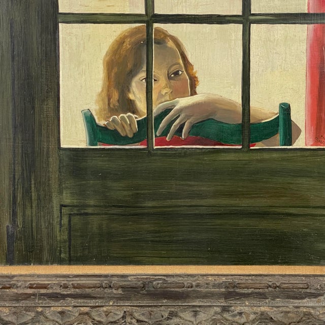Figurative 1950s "Portrait of Woman in Window" Figurative Oil Painting by Enid Smiley, Signed For Sale - Image 3 of 8