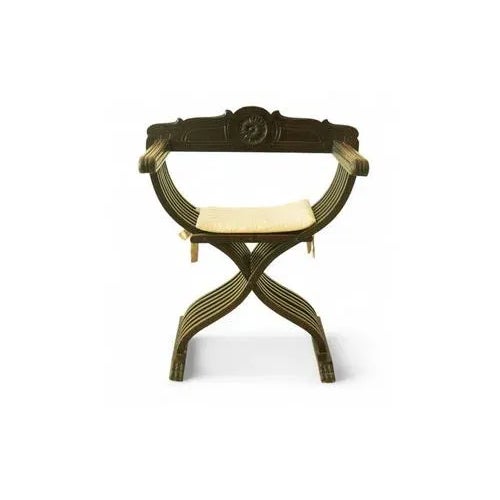 Vintage Savonarola Chair in Dark Wood with Upholstered Seat For Sale - Image 9 of 9