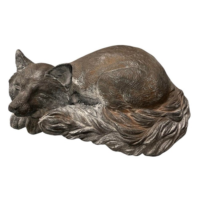 Vintage Cast Iron Sleeping Fox Statue For Sale - Image 4 of 12