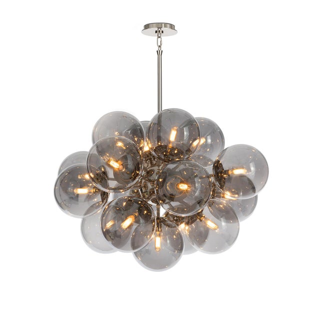 Glass Shine Globe Chandelier, Polished Nickel with Smoke Glass For Sale - Image 7 of 7